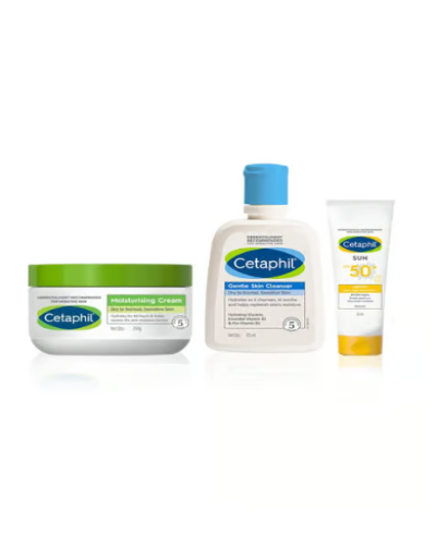 Cetaphil Cleanse Moisturise Protect Regime For Dry Skin, (125ml + 100ml + 50ml)