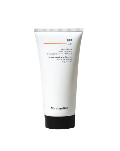 Minimalist SPF 60 Sunscreen With Silymarin + Hyaluronic Acid + Vitamin E, 50gm